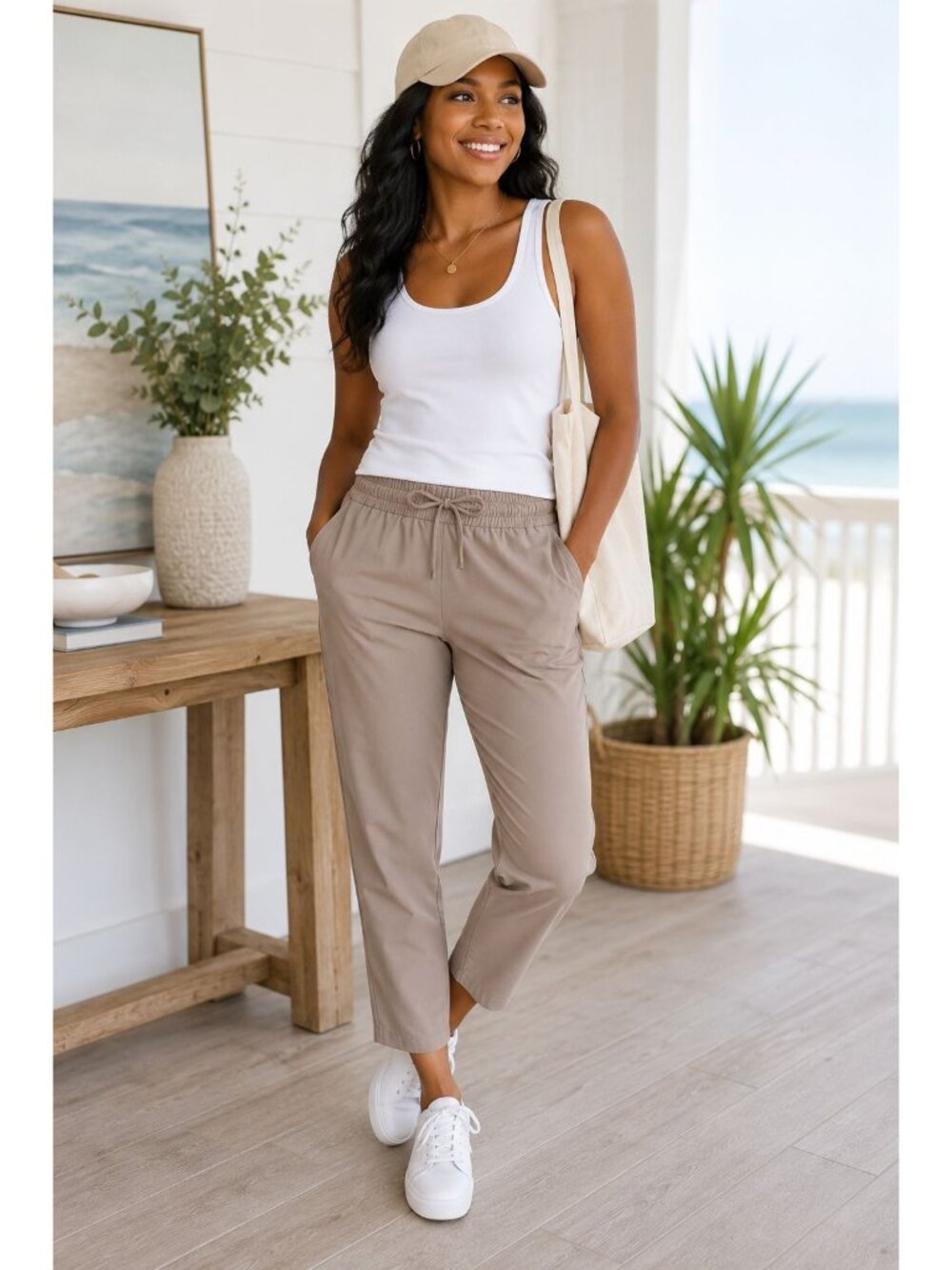 All In Motion NWT Women’s Stretch Woven High-Rise Taper Pants Beige Size S - Picture 11 of 11